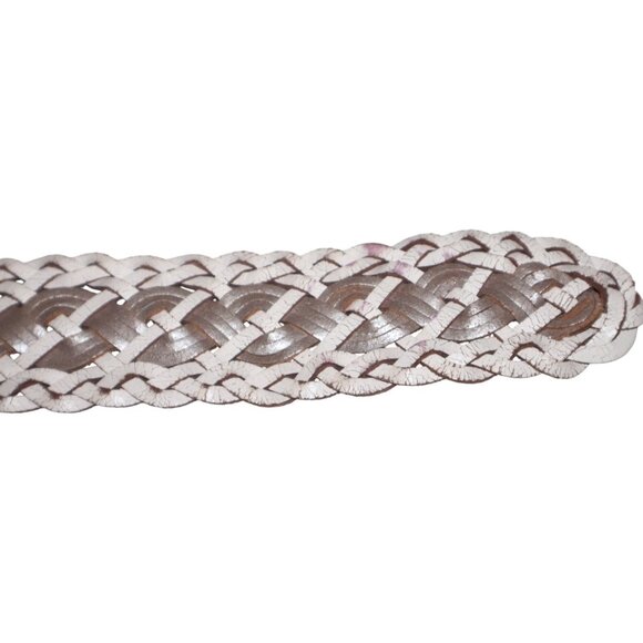 Hollister Braided Leather Belt M/L Woven Design Brown & White Boho Y2K - Picture 4 of 5